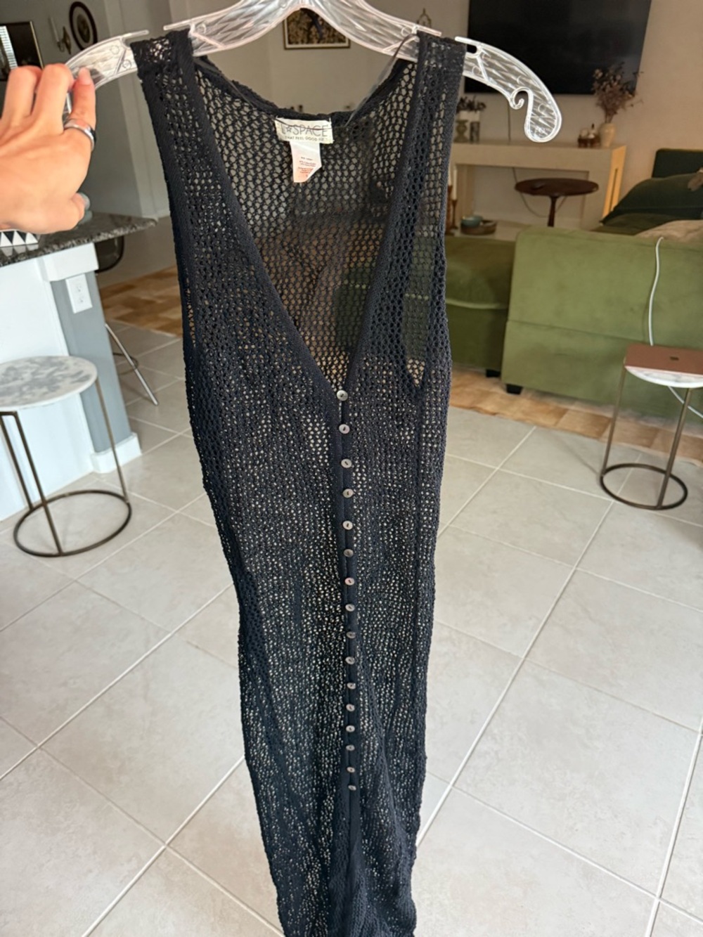 l*space Black Crochet Maxi Dress with Front Buttons